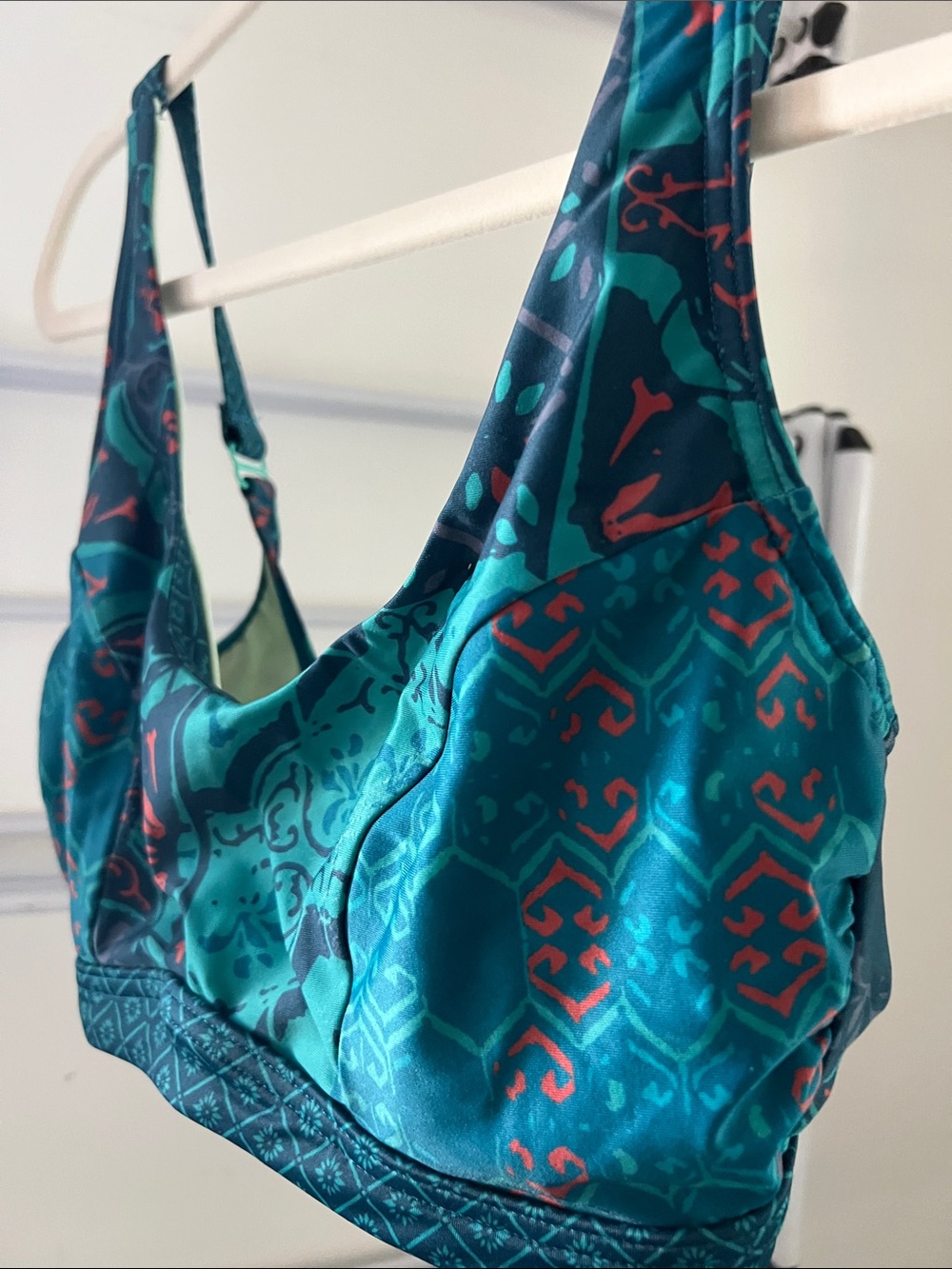 Prana Teal & Coral Patterned Bikini top